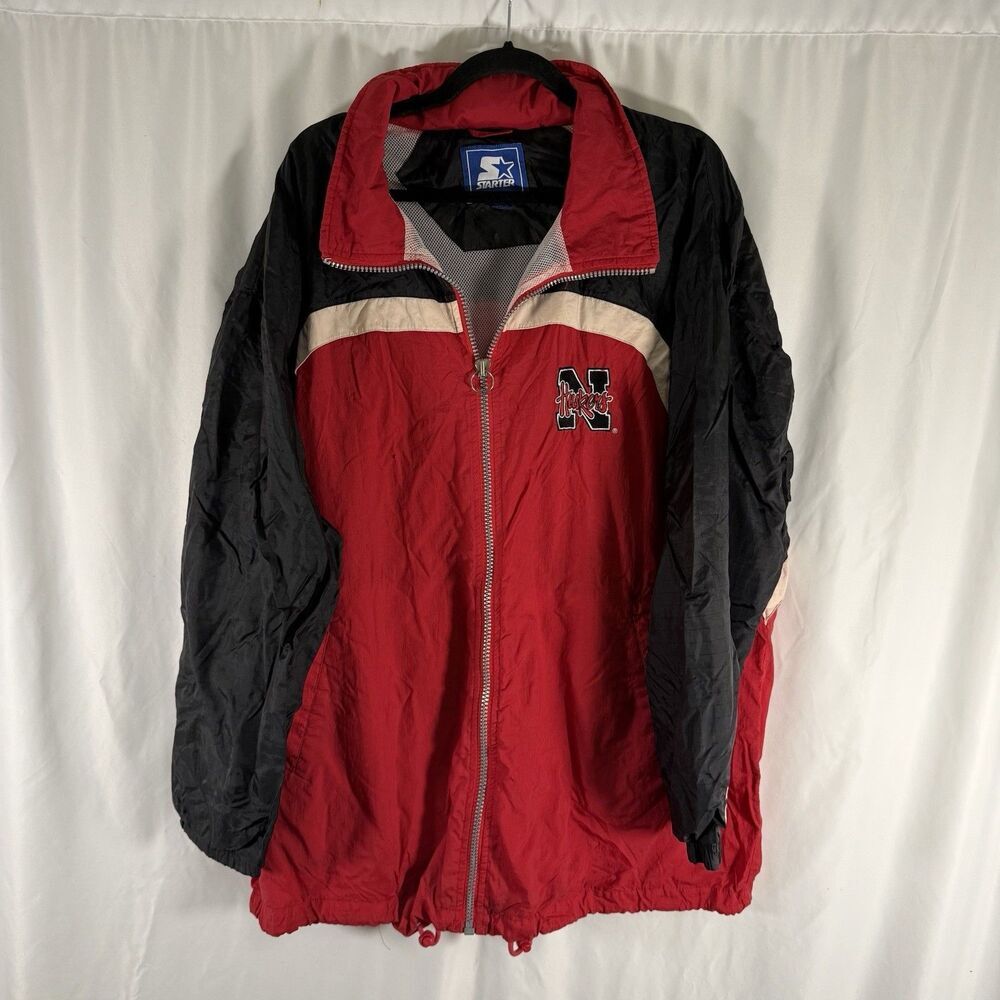 Vintage Nebraska Cornhuskers Starter Windbreaker 2XL Red Full Zip Packable Hood